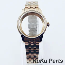 Elegant 33mm Transparent Back Stainless Steel Bracelet Ladies' Watch Case (Rose Gold With Strap)