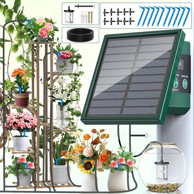DIY Solar Drip Irrigation System Garden Automatic Watering System Plant Watering Devices for Potted with Water Level Detection 1