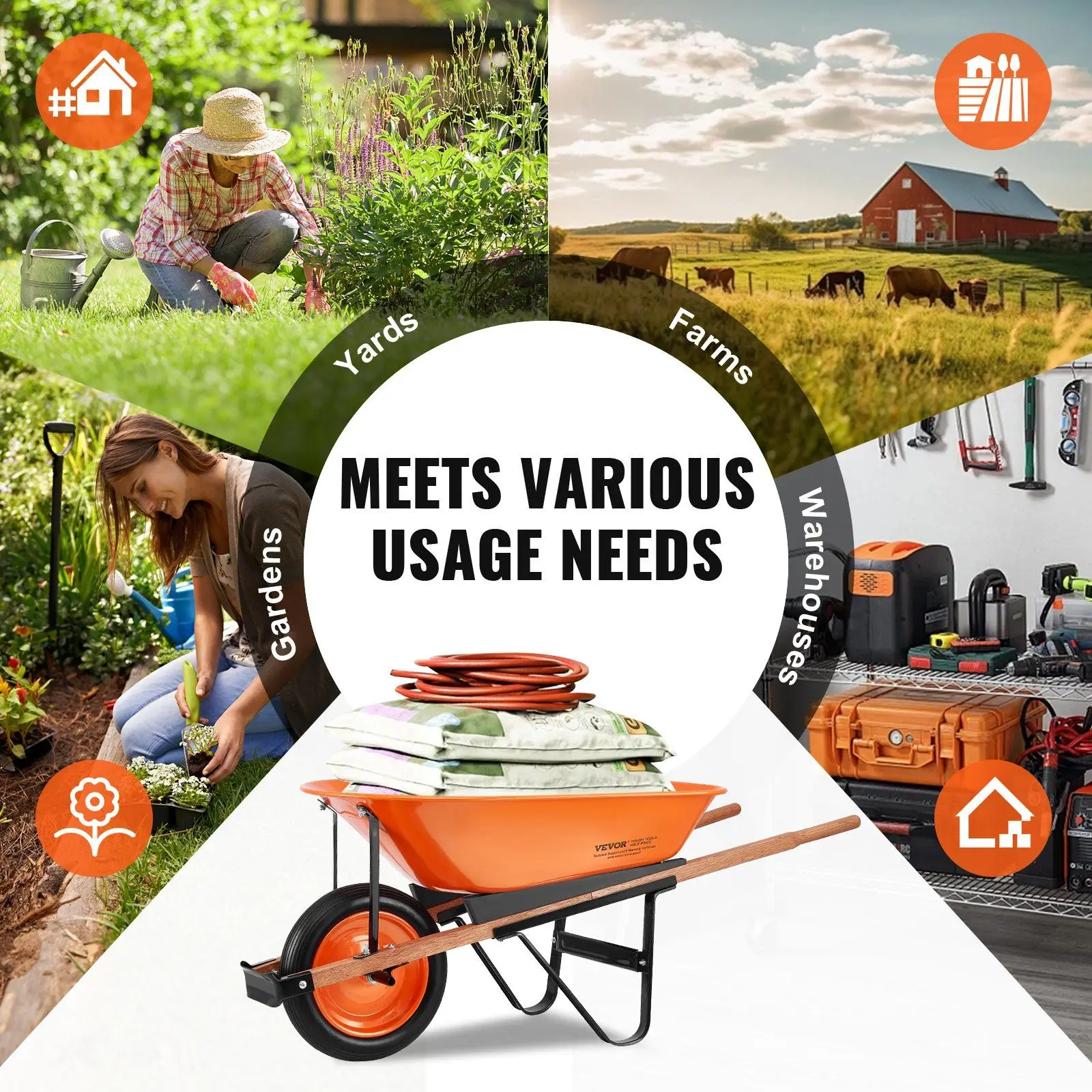Wheelbarrow Cart One Wheel Garden Dump Cart 330 lbs Yard Utility
