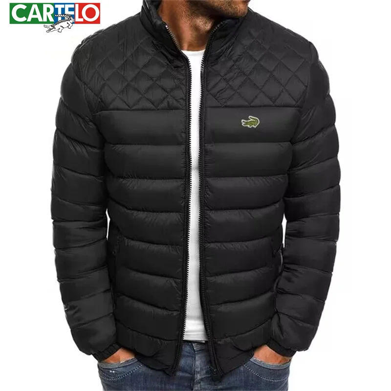 CARTELO Autumn and Winter New Men's Waterproof Windproof Cotton Jacket Fashion Casual Stand Collar Thickened Printed Cotton Jack