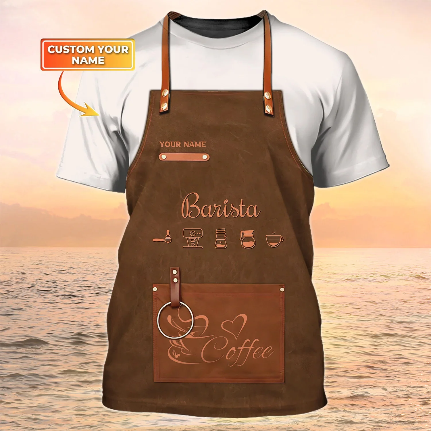 Neueste Sommer Herrenmode T-shirt Personalisierte Barista Schürze 3D Gedruckt t-shirt Unisex Casual T-shirt Kaffee Shop Uniform DW120 – Detail 14