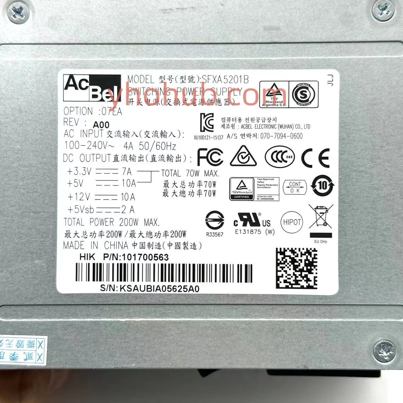 Acbel Polytech SFXA5201B 서버 전원 공급 장치 200W 전원 공급 장치 통합 녹화 시스템 POS