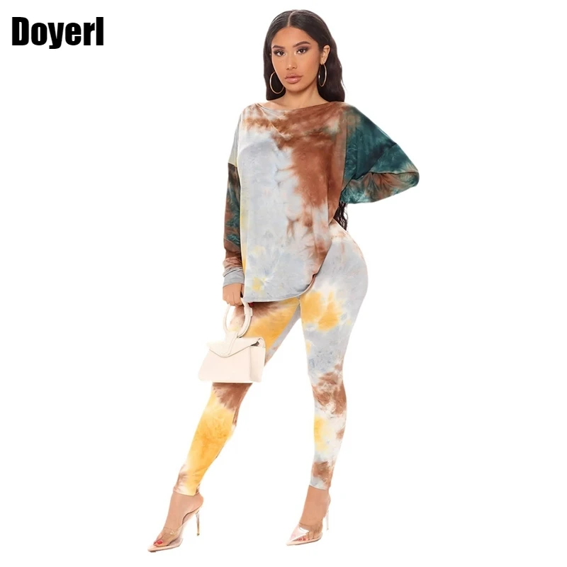 

Спортивный костюм Tie Dye, женский спортивный костюм, свитшот, укороченный топ и аксессуары, повседневные комплекты из 2 предметов