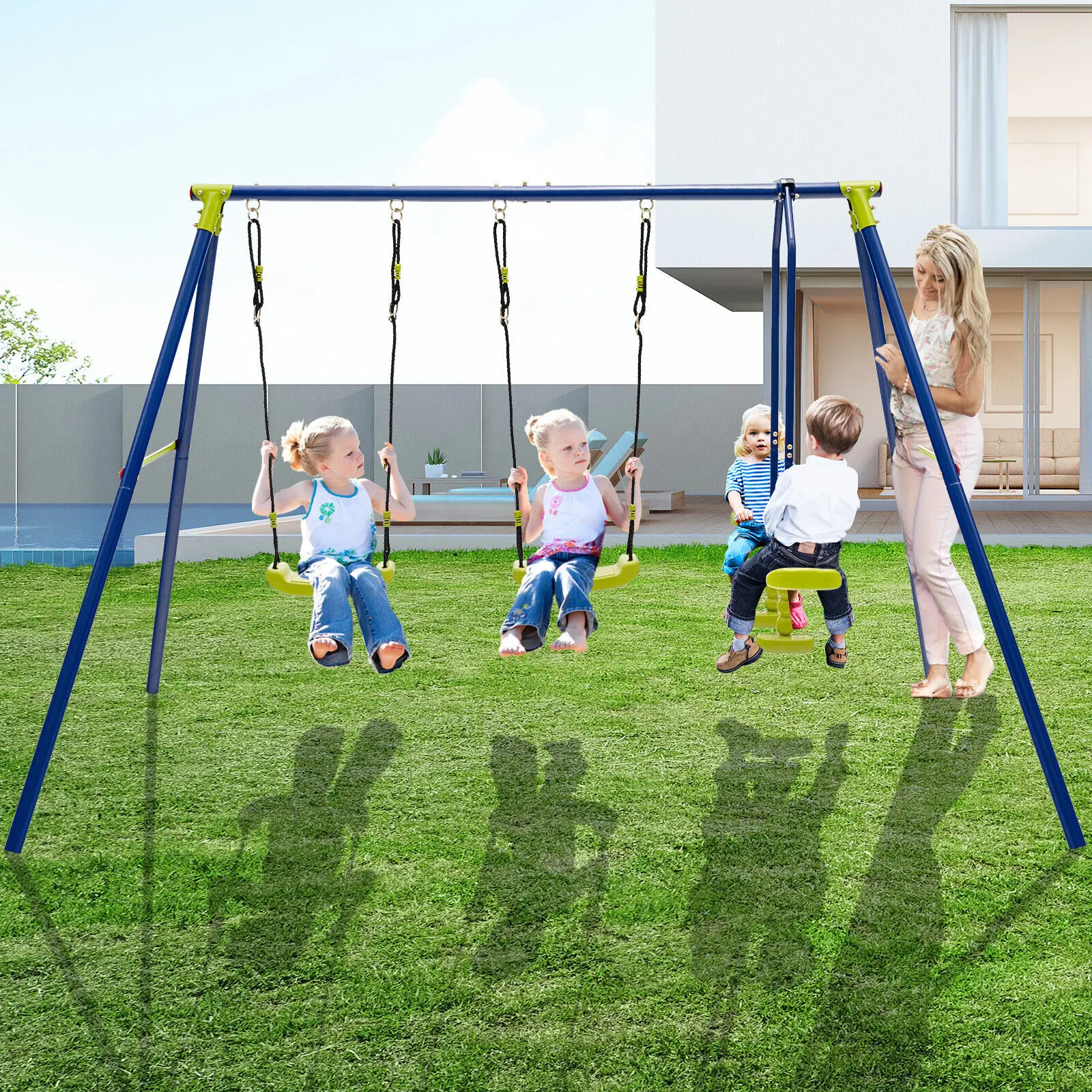 Babyjoy 440 lbs Swing Set 2-in-1 Kids Swing Stand w/Two Swings & One Glider for Backyard 4