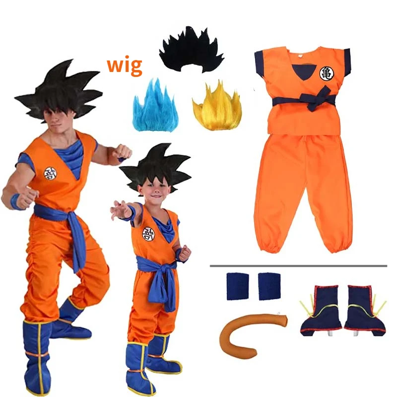 

Cosplay anime Kids Adult Son Goku Costume Anime Cosplay hero Uniform Wig Carnival new halloween costume for Man Woman