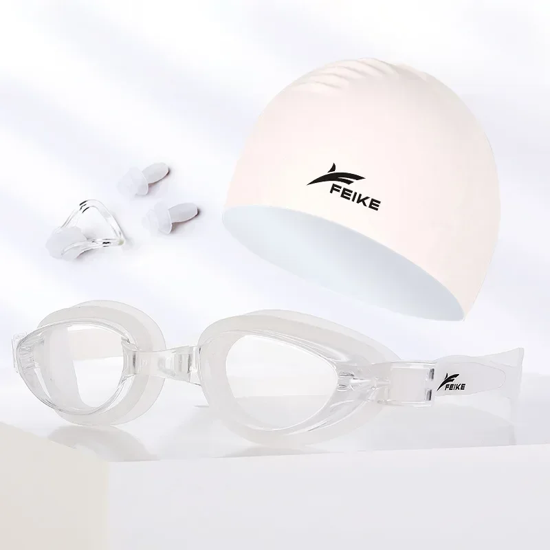 Myopia Swimming Goggles Swim Cap Swimming Glasses Anti-fog Waterproof Cap Waterproof Sleeve Nose Clip Earplugs Set