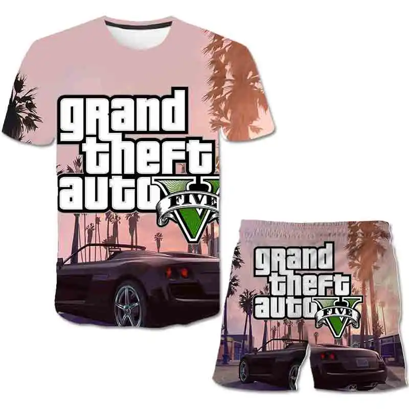 

2pcs Baby Unisex Kids Game GTA 5 Clothing Sets Baby Clothes Children Sets Boys Girls Cartoon Grand Theft Auto Game GTA 5 Clothes