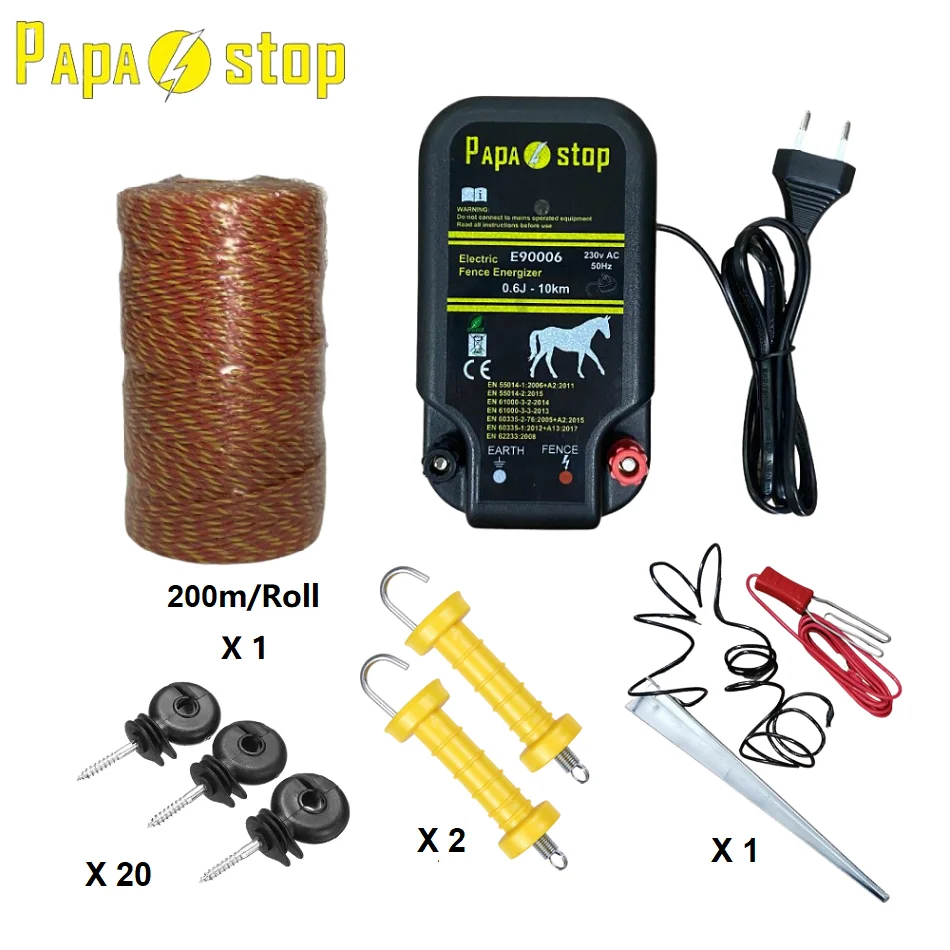Polywire Electric Fence Energizer Kit With 0.6 Joule Handle and