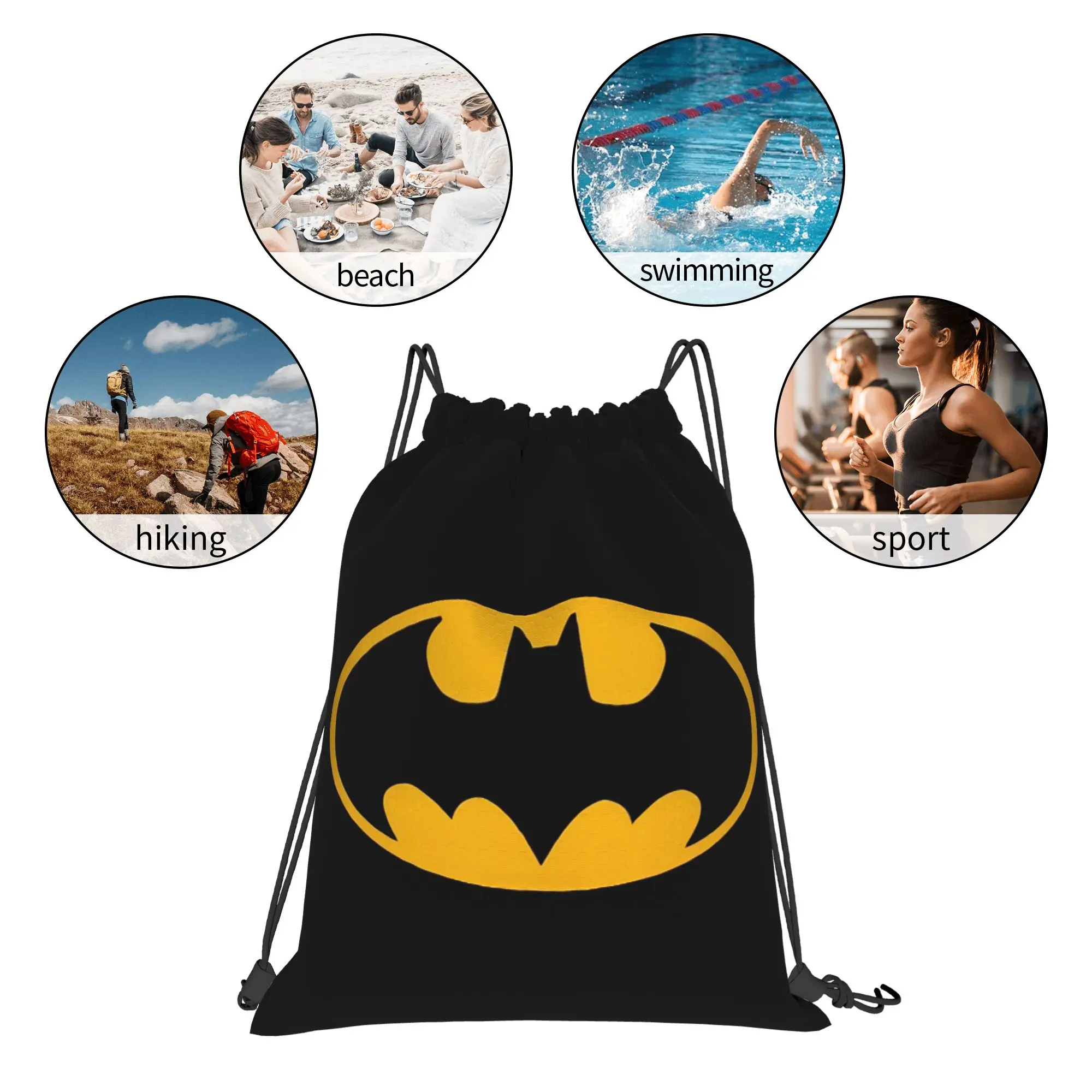Iconic Batman Logo Drawstring Backpack - Water-Resistant Gym and Travel Sackpack