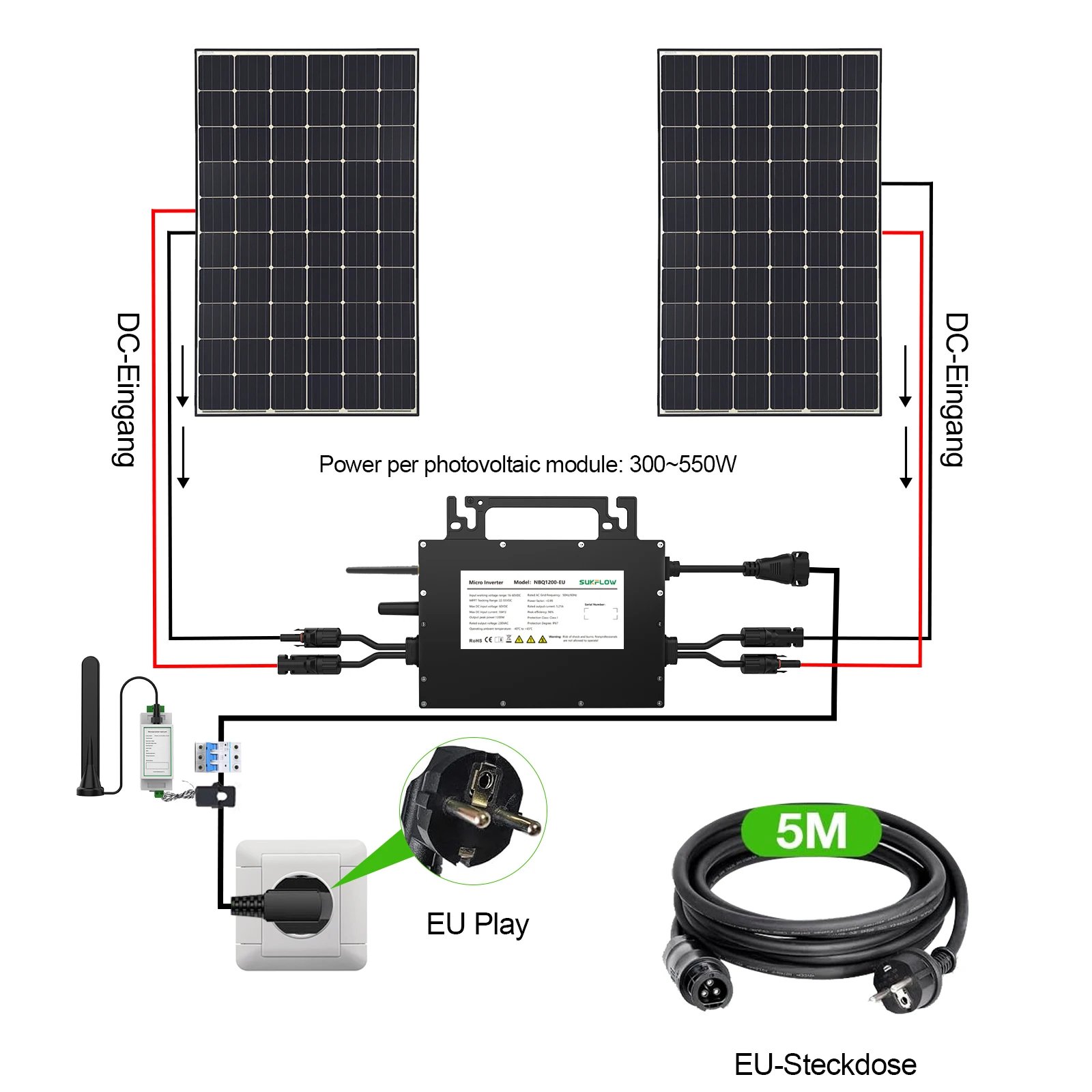 1200W 제로 수출 온그리드 타이 마이크로인버터 DC16-60V 230VAC 내장형 WiFi MPPT 모니터 탑재 마이크로인버터