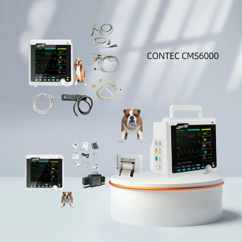 CONTEC CMS6000 Patient Monitor Human/Veterinary Portable 6 Parameter 8" Vital Sign ECG NIBP RESP SPO2 PR TEMP