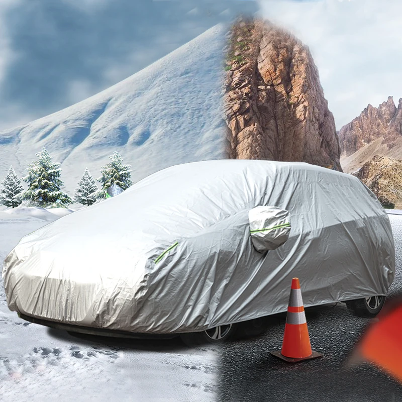 thumbnail interactive-video image 1 of All-Weather Outdoor Car Cover – Waterproof, Hail & Snow Protection, Universal Fit Sedan/SUV/Truck, Silver 1 of 4
