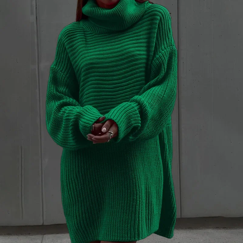 

Women Oversize Warm Sweater Dress Autumn Winter Turtleneck Knitted Dress Casual Long Sleeve Loose Knit Mini Dresses Vestidos