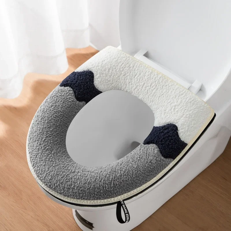 Waterproof Plush Toilet Seat Cover, Universal Model, Ring, Washable, Zipper, Bathroom Mat, Decorative 4