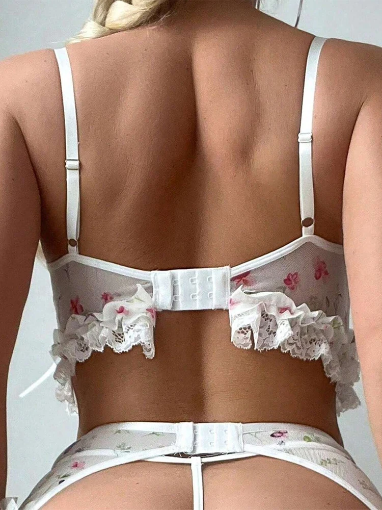 "Women's Sexy Floral Print Sheer Mesh Lingerie Set: Pure and Alluring Sweet Sexy Bra and Panty Set-Available for "