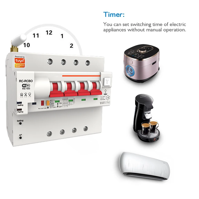 Tuya Smart Life APP RCBO Circuit Breaker with Power Monitoring 4P WiFi RCBO MCB