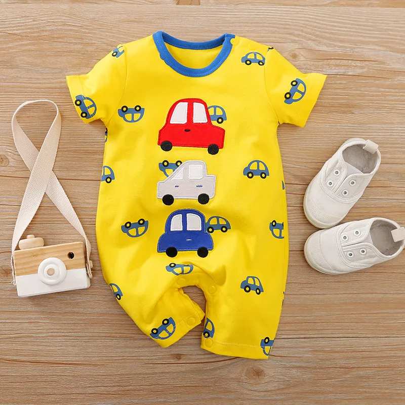 Summer Boys And Girls Cute Cartoon Car Embroidery Cotton Comfortable Casual Short Sleeve Baby Bodysuit baby rompers,baby jumpsuit,cotton jumpsuit,baby clothing,cotton onesies