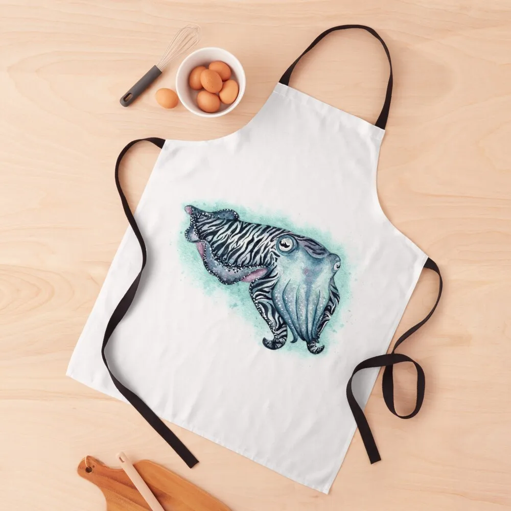 

Cuttlefish Watercolor Apron Kitchen Special Accessories Professional Barber Apron
