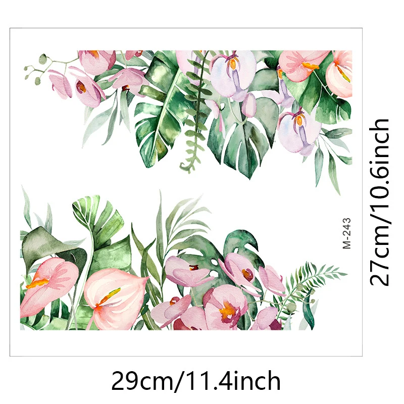 Green Plant Leaves Flower Wall Stickers Self Adhesive For Bathroom Toilet Living Room