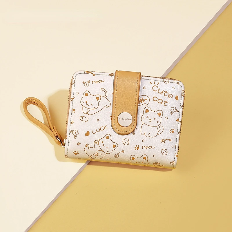 귀여운 일본 고양이 소녀 짧은 지갑, 학생 카드 홀더, 돈 가방 지퍼, 제로 지갑, 여성용