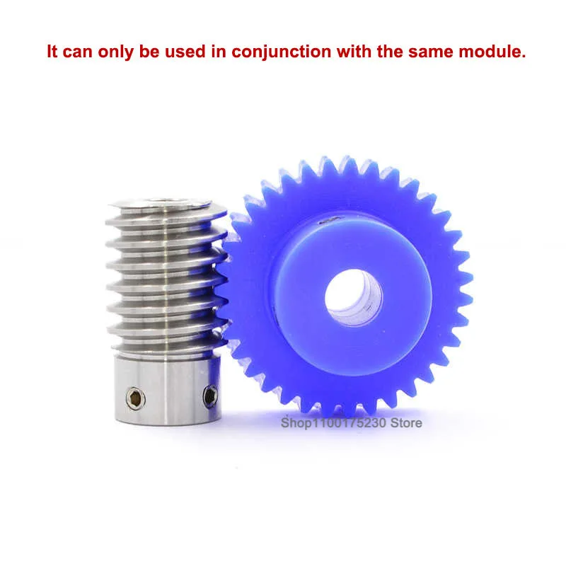 1Pcs 1M Blue Nylon Worm Gear 15 20 25 30 35 40 50 60 80 Teeth Plastic 1 Module Turbine Speed Ratio 1:15/20/25/30/35/40/50/60/80