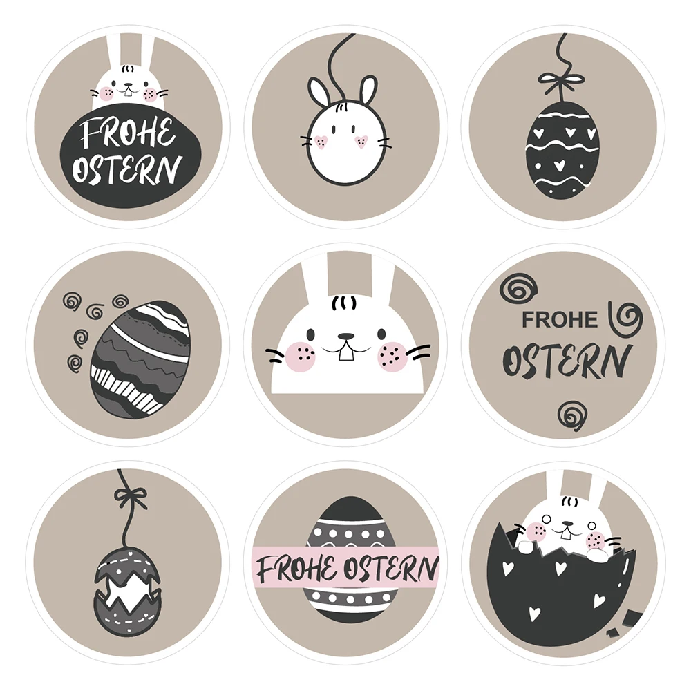 

KK148 180pcs Grey German English Easter Stickers Cute Rabbit Egg Seal Labels Handmade Crafts Sticker For Easter Kids Gifts Tags