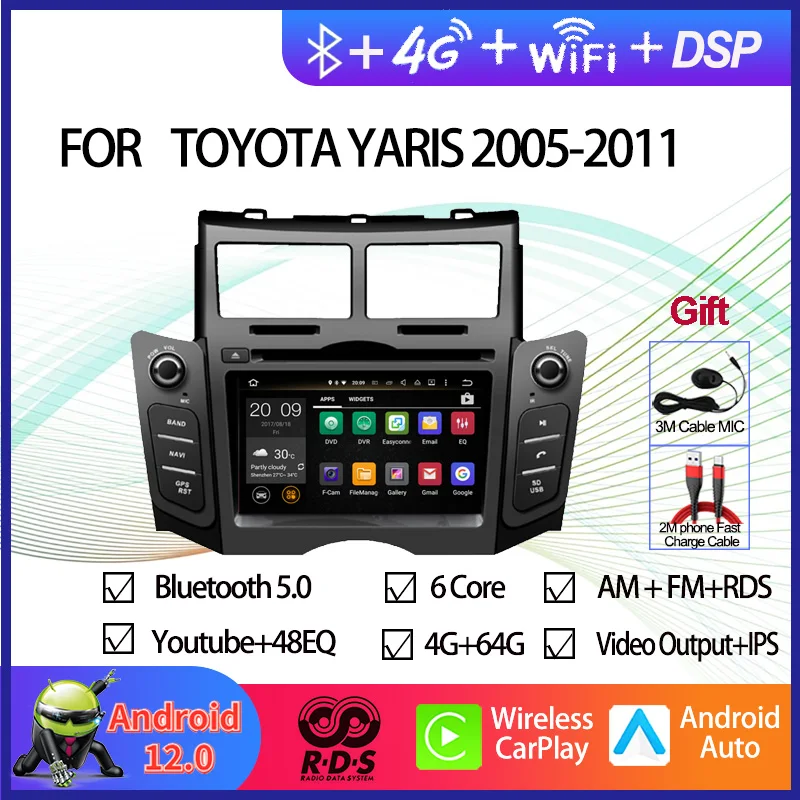 

Автомобильный радиоприемник на Android, стерео, мультимедийный DVD-плеер для Toyota Yaris 2005-2011, автомобильный GPS-навигатор с Bluetooth, Wi-Fi, Mirror Link