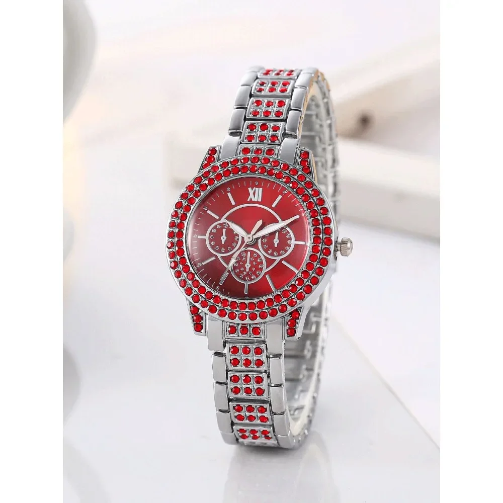 Full Diamond Luxury Bracelet Watch Set Women's Time Quartz Watch Exquisite Six Piece Jewelry Set