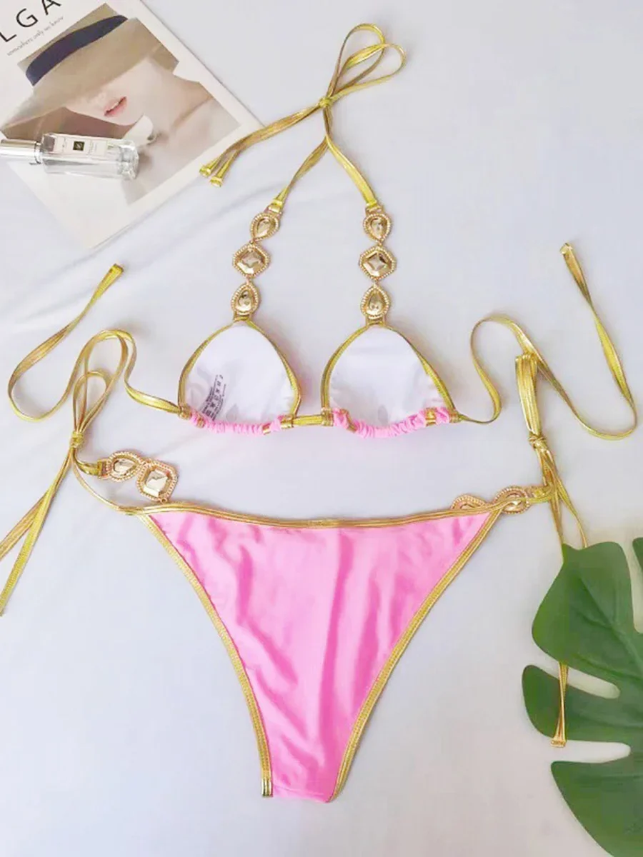 Women Halter String Bikini Set Thong Sexy Cheeky Two Piece Swimsuits - View #9