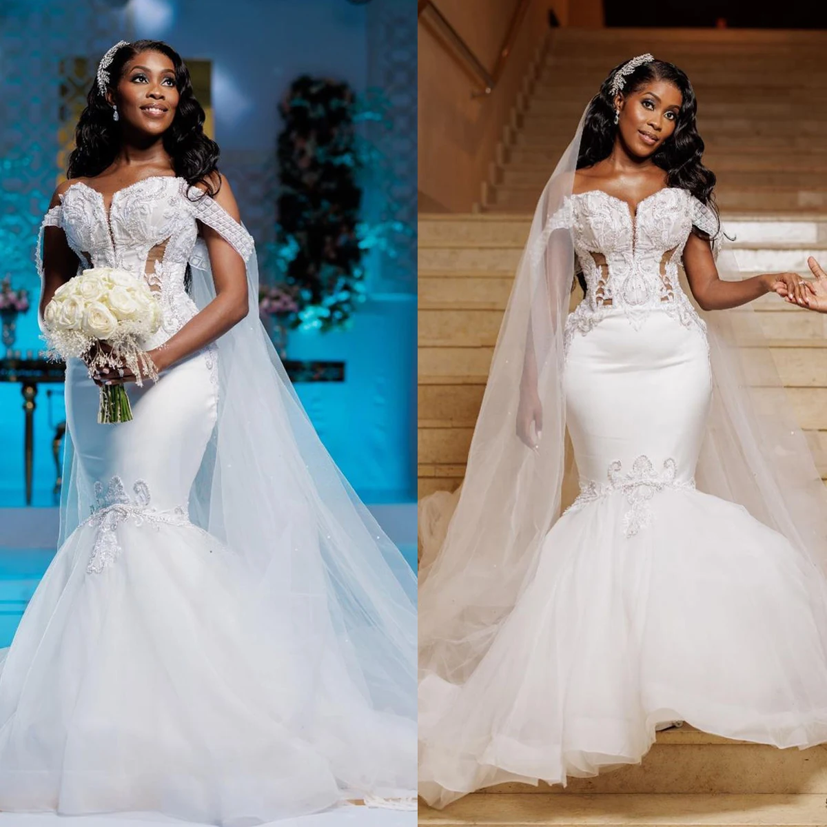 

Luxury Mermaid Wedding Dresses Sweetheart Spaghetti Straps Bridal Gowns Custom Made Sweep Trian Arabic Church Robe De Mariée