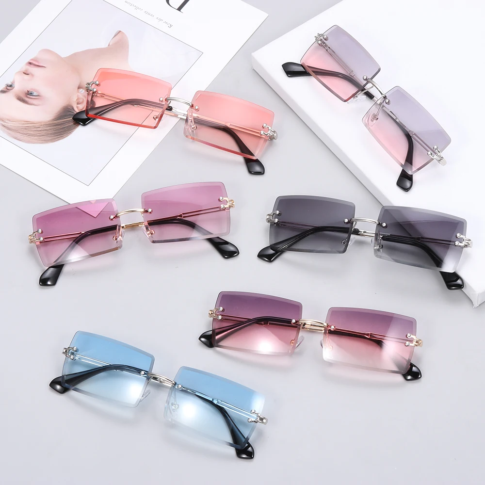 

1PC Fashion Rimless Rectangle Sunglasses Women Square 2022 Trendy Sunglasses Travel Style UV400 Protection Shades Summer Eyewear