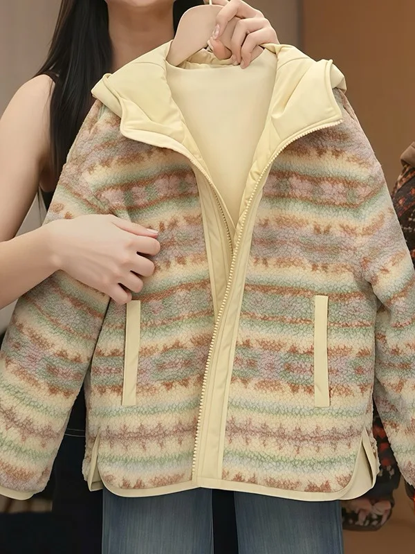 두꺼운 면 플리스 여아 재킷 가을 겨울 따뜻한 플러피 아우터 스탠다드 핏 이중 착용 가능 브레이드 패턴