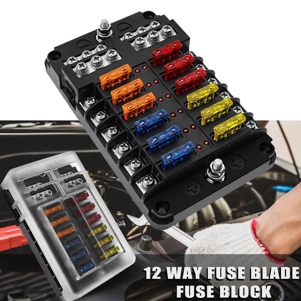 Fuse Box Holder 6/12 Ways Car Boat Blade Fuse Holder Block Warning Indicator 12V 36V Power Distribution Panel Board