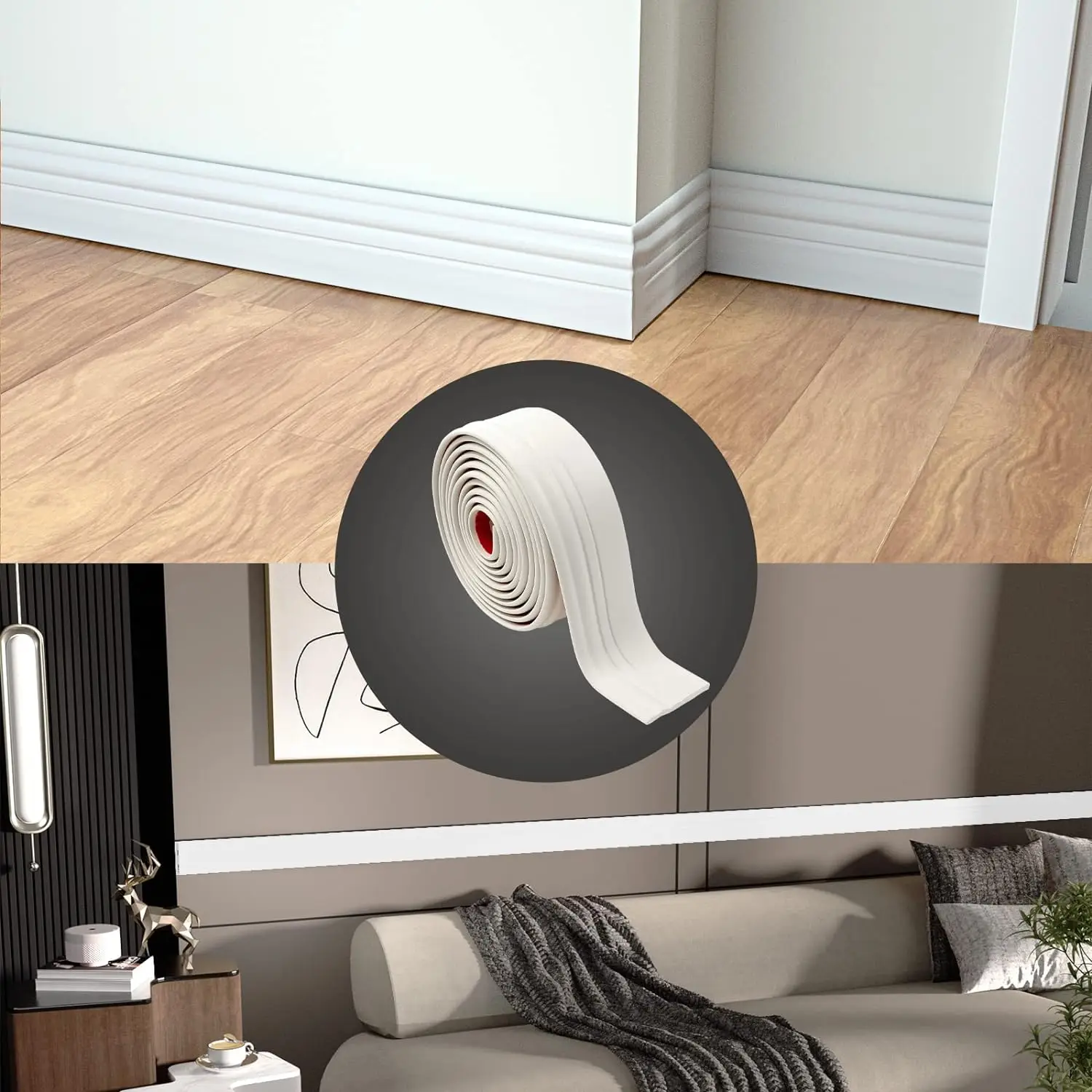 LSGCQ Flexible Baseboard Molding Trim 4 Inch X 100 Feet Self-Adhesive Vinyl Wall Base Peel And