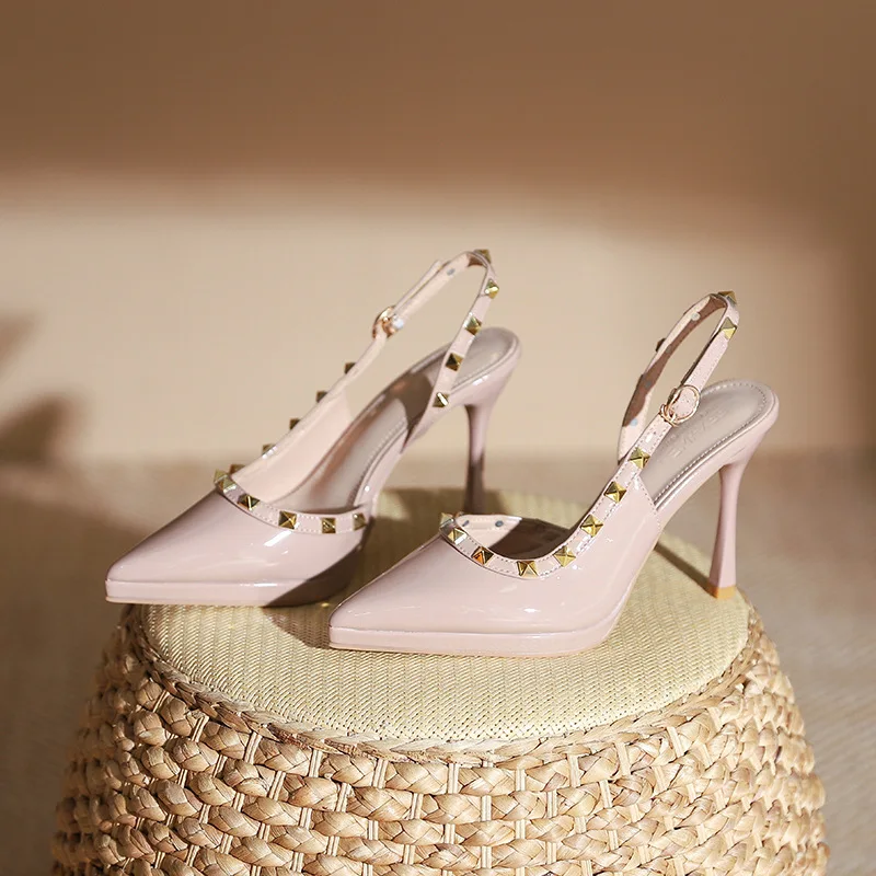 

High Heel Sandal for Women Espadrilles Platform Spring Shoes Shallow Mouth Suit Female Beige High-heeled Lacquered Comfort Studd