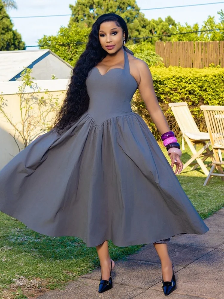 Wmstar Long Dresses Women Sexy Sleeveless Halter Neck Sweet Swing Dress Elegant Street Wear Dress Wholesale Dropshipping 2025
