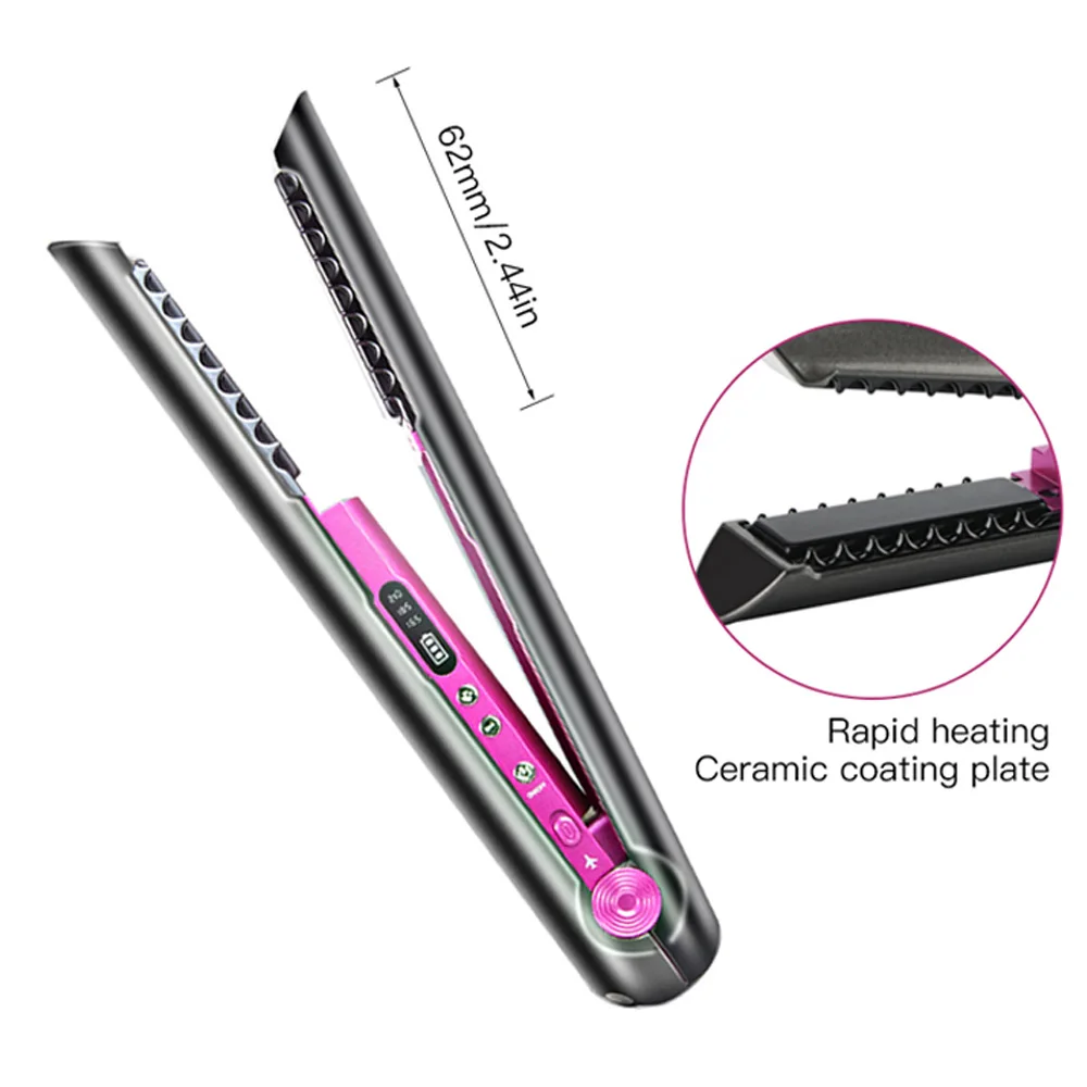 USB Charging Hair Straightener and Curler Salon Mini Flat Iron Hair Straightening Styling Tools Wireless Curling Iron Wand