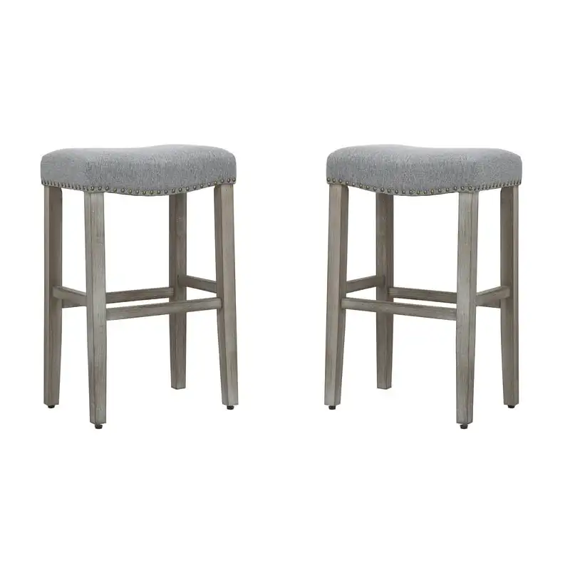 

Inch Upholstered Saddle Counter Stool (Set of 2), Antique Gray/Gray