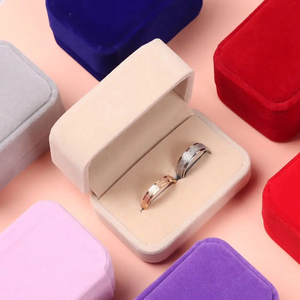 Engagement Durable Wedding Square Velvet Jewelry Case Storage Box Display Box Couple Double Ring Box