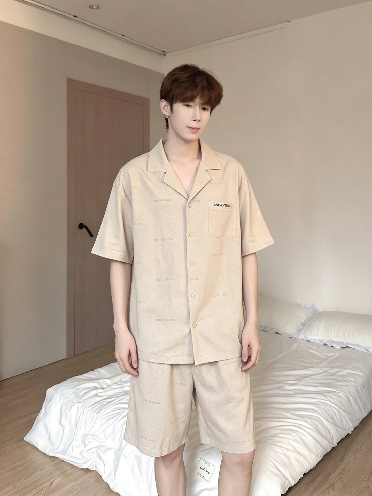 남성용 루즈핏 코튼 파자마 세트 여름 캐주얼 반팔 반바지 홈웨어 편안하고 통기성 좋은 투피스 수트