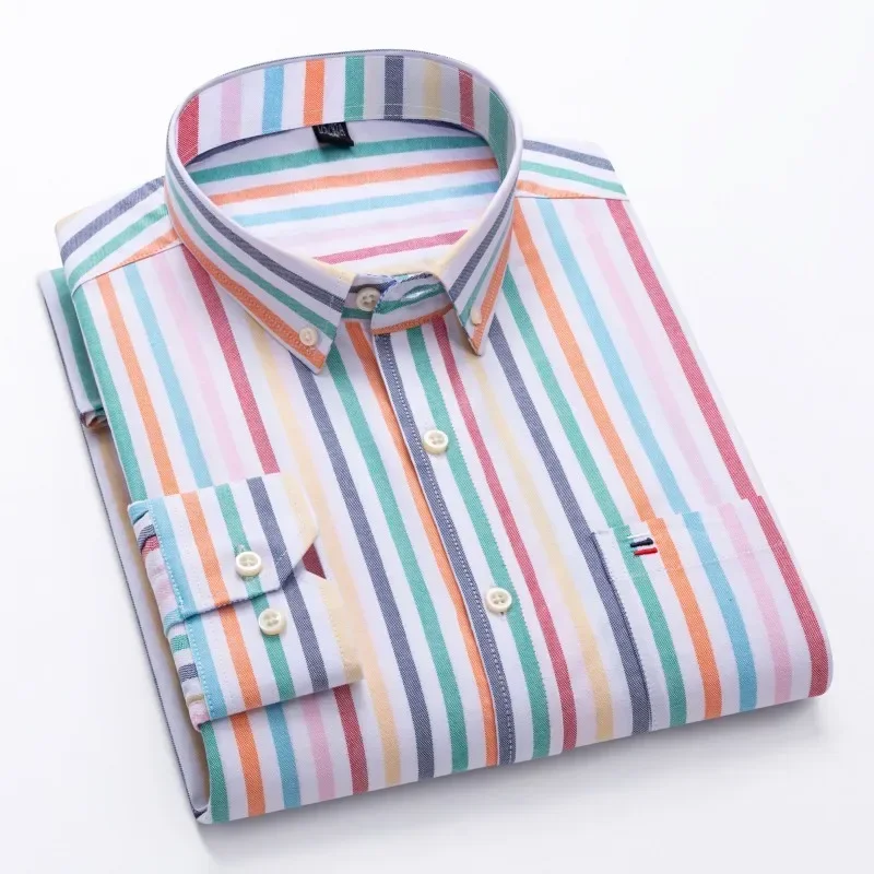 

Рубашка мужская из ткани Оксфорд, хлопок, Повседневная приталенная формальная, с длинным рукавом, нагрудным карманом, в клетку/в полоску, Размеры S ~ 7XL