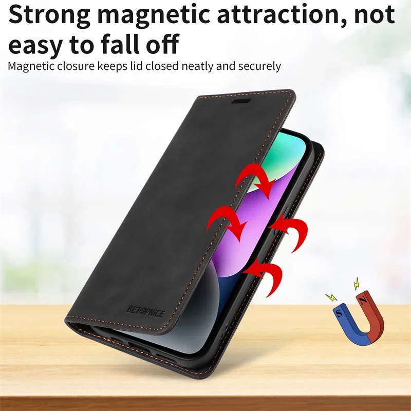 Magnetic Leather Wallet Flip Case with Stand - Premium Book Cover