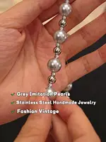 Цепочка из нержавеющей стали с искусственным жемчугом Yhpup