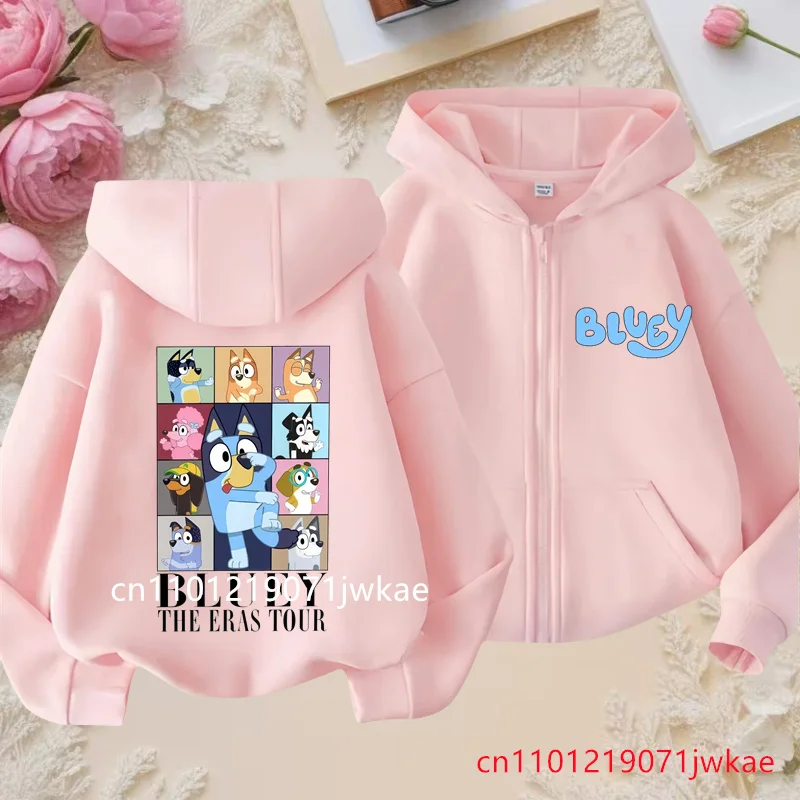 Blueys Bingo 키즈 코트 봄 가을 패션 캐주얼 후드 티셔츠 소년 소녀 귀여운 애니메이션 지퍼 긴 소매 생일 선물