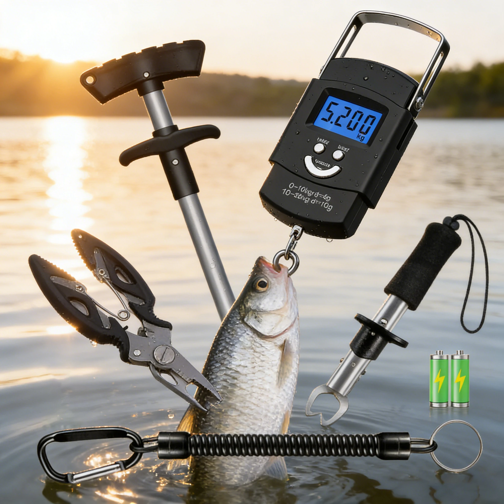 Kit outils pêche 6 pièces balance digitale poisson extracteur hameçon pince lèvres