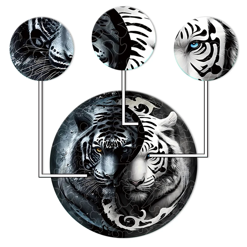 Yin and Yang Tiger Wooden Puzzles - Creative variety, perfect for gifts, adults, birthday party games and decorative paintings! 2