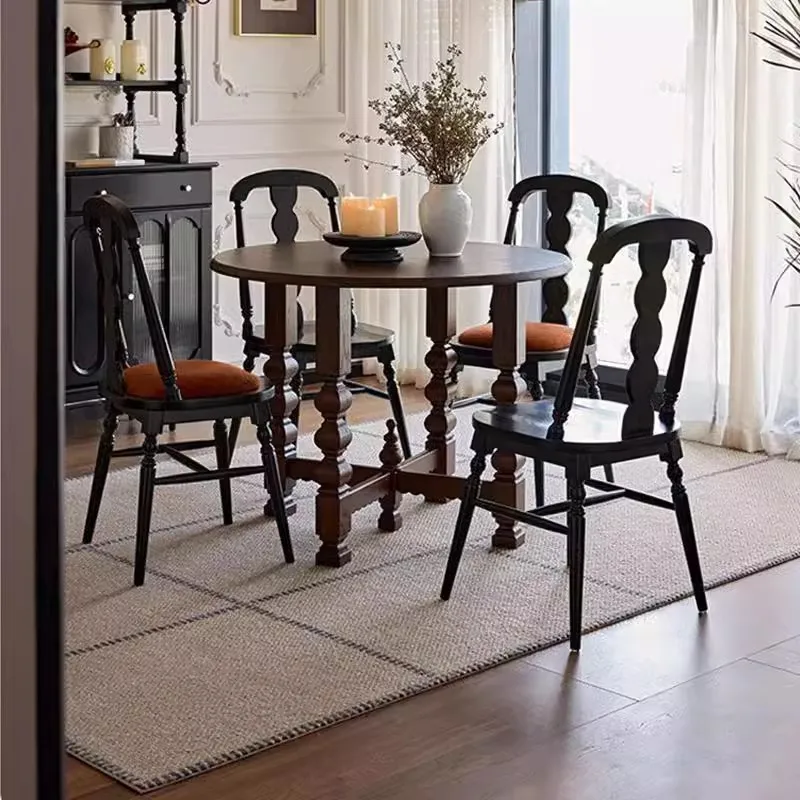 French Simple Soft Bag Chair Home Back Restaurant Chair Retro Solid Wood Desk