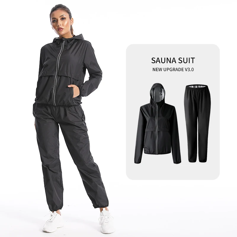 SaunaSuitWomenLooseGymClothingSetsforSweatingWeightLoss