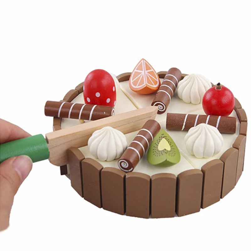 Wooden Children Kitchen Toys Pretend Toys Cutting Cake Play Food Kids Wooden Fruit Cooking For Baby Birthday Interests