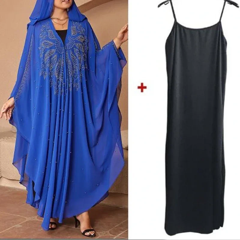 African Clothing Chic and Elegant Woman Dress Plus Size African Dresses for Women African Long Sleeve V-neck Black Blue Abaya